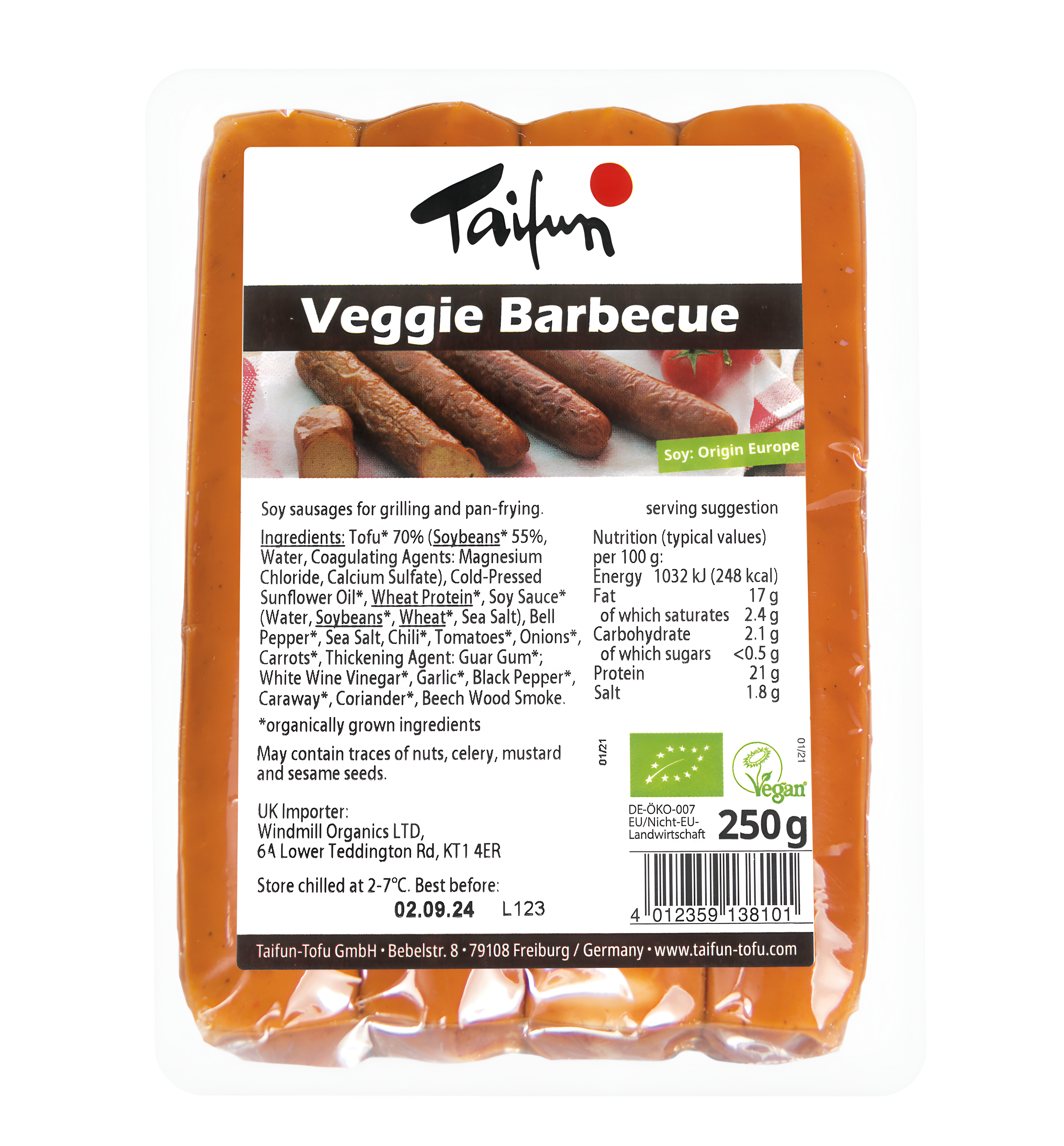 Taifun Organic Tofu Sausages - Veggie Barbecue 250g